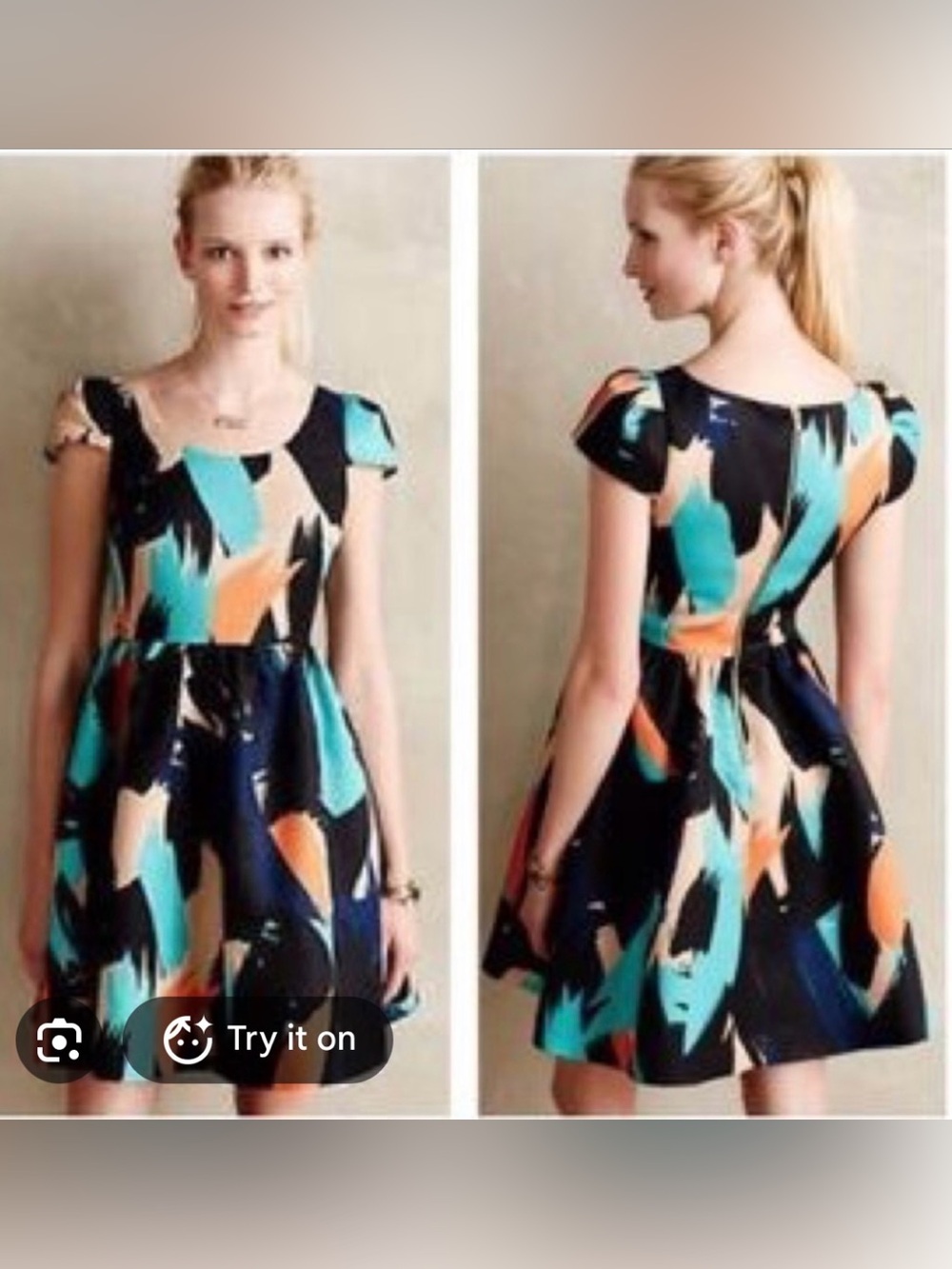 Anthropologie Moulinette Soeurs Navy Dress with Teal & Orange size 2